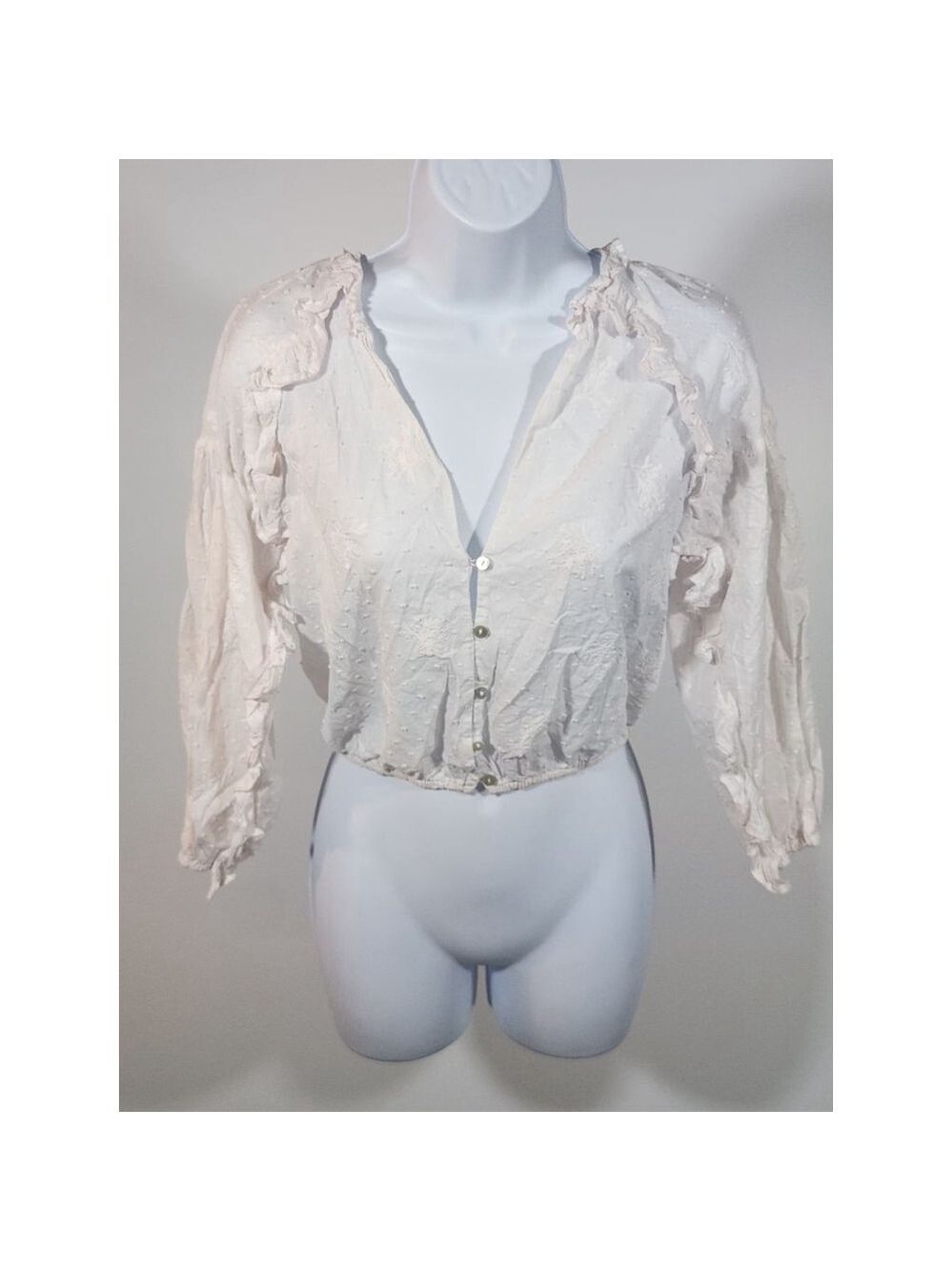 Vintage Women's ZARA White 100% Cotton Boho Classic Summer Effortless Blouse XS